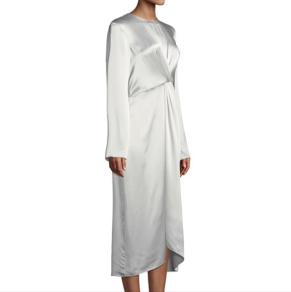 VINCE Celeste Twist-Front Long-Sleeve Silk Midi Dress - Picture 2 of 12